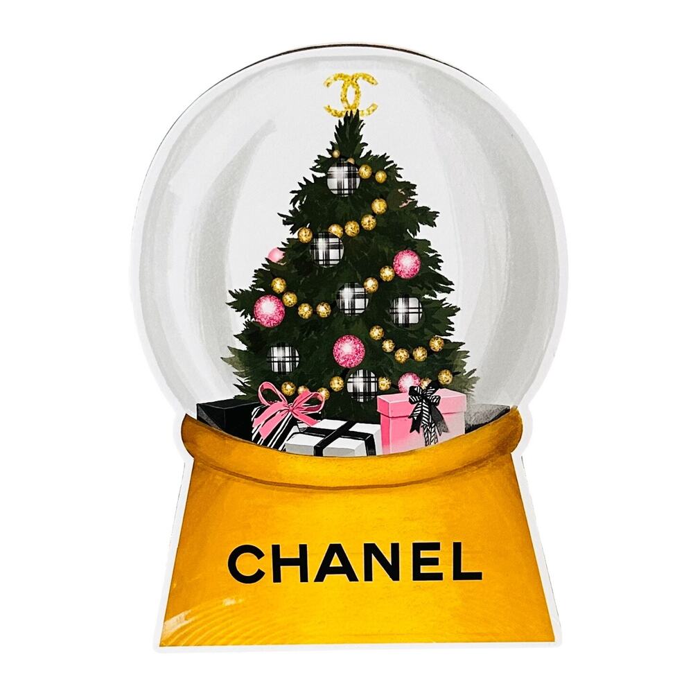 Chanel Christmas Snow Globe Wooden Table Top Shelf Display Decor New! K165